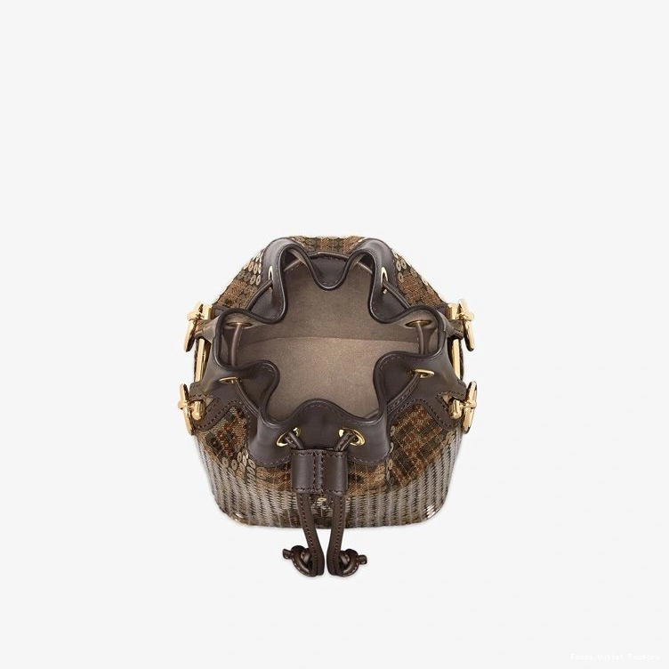 Cheap HOT Bag Fabric Motif Bucket Sequins Brown Mon with FF Mini In Fendi Tresor 0721